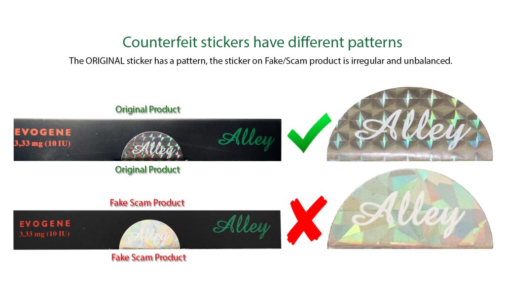 2. difference ecounterfeit sticker